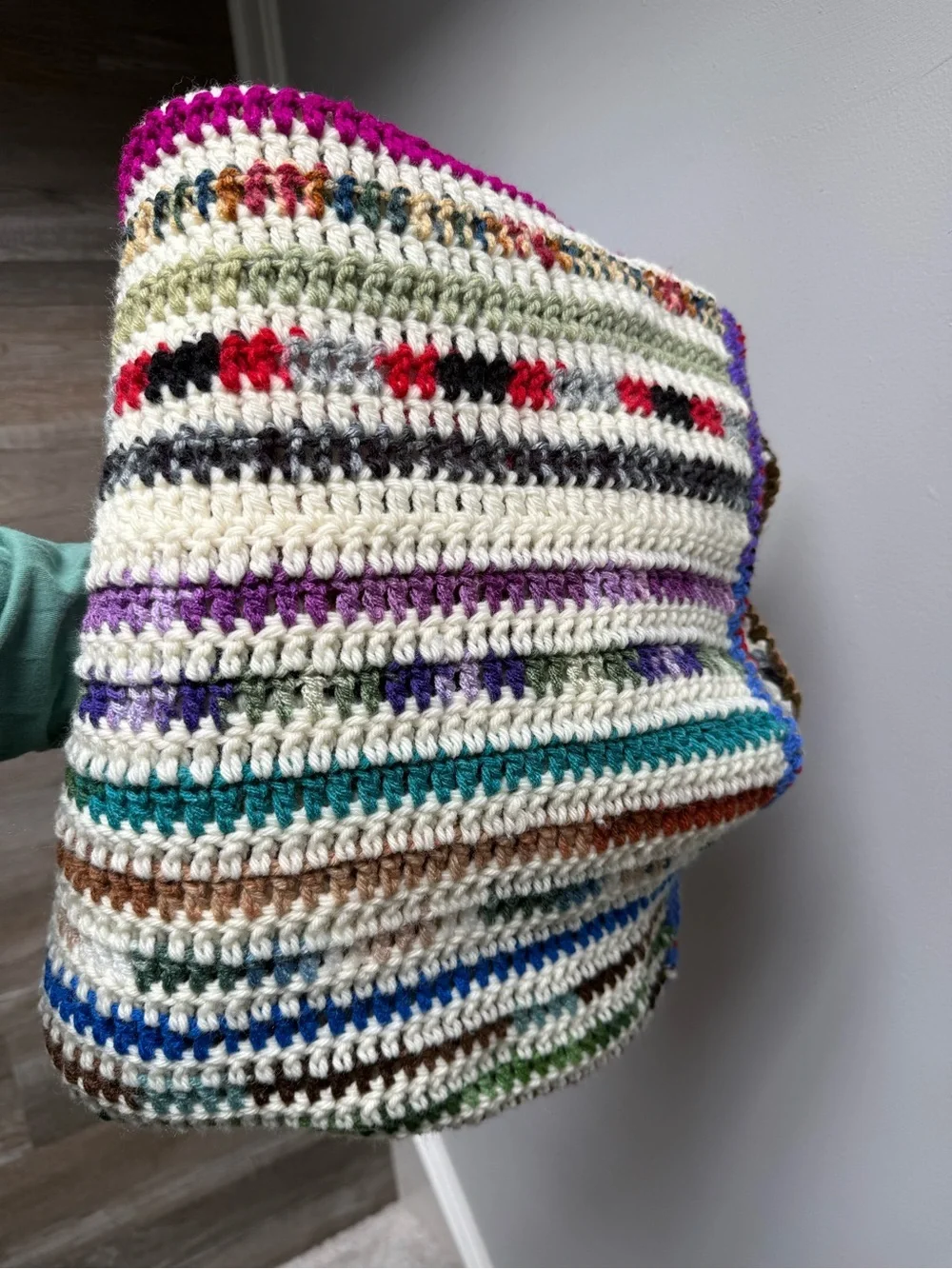 VTG Handmade Crochet Granny Square Afghan Blanket Throw Multi Color Boho Retro